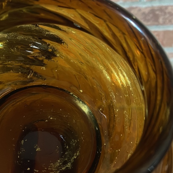 Vtg Hand Blown Amber Optic Swirl Glass Vase Trinket Bowl Set of 2 - Picture 10 of 11